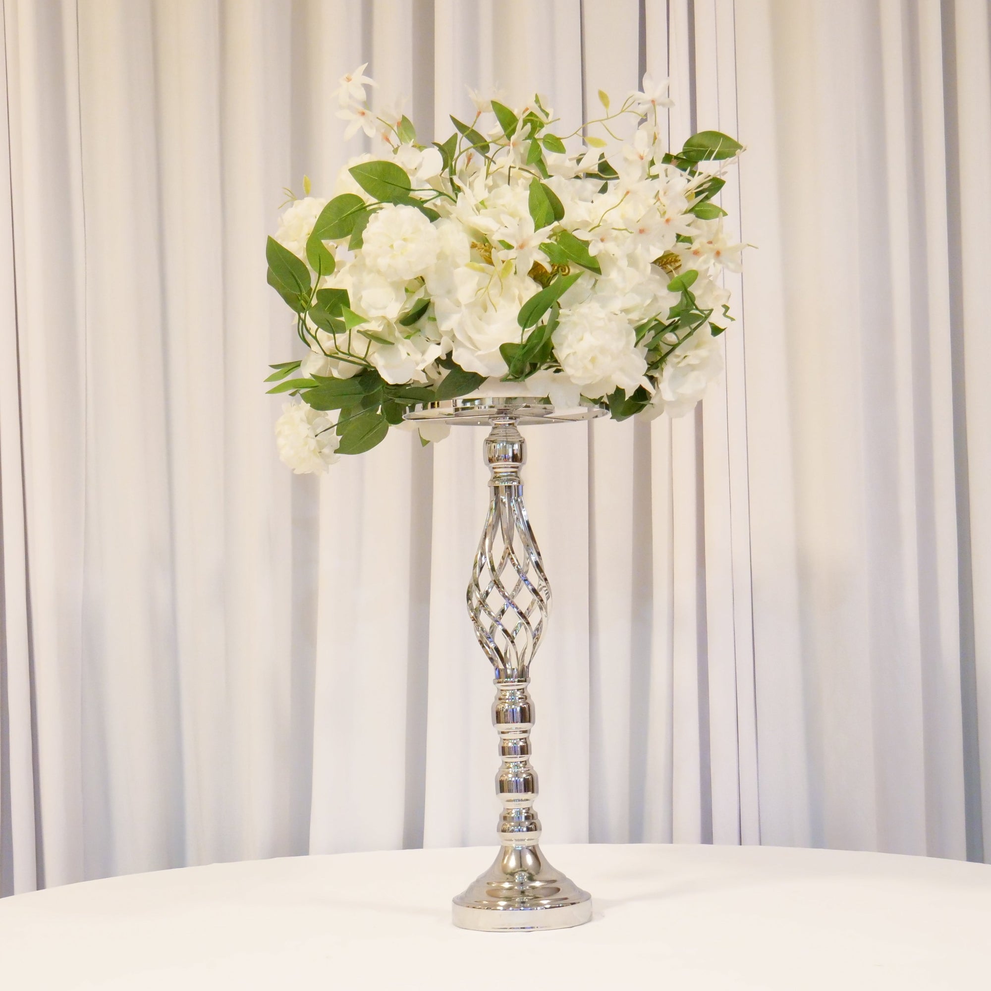 Location - Centre de table de mariage argenté à Fleur 50cm (unité)