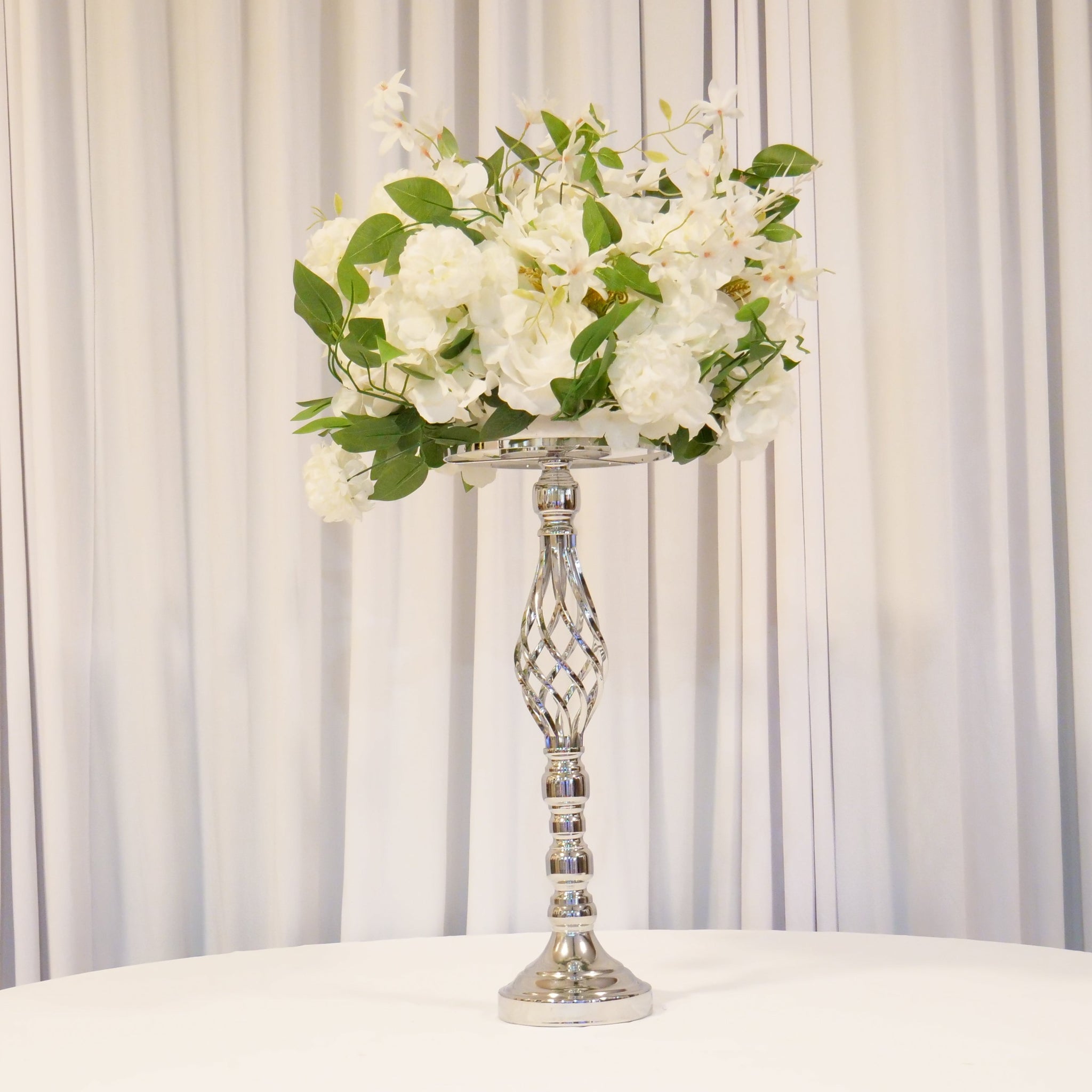 Location - Centre de table de mariage argenté à Fleur 50cm (unité)