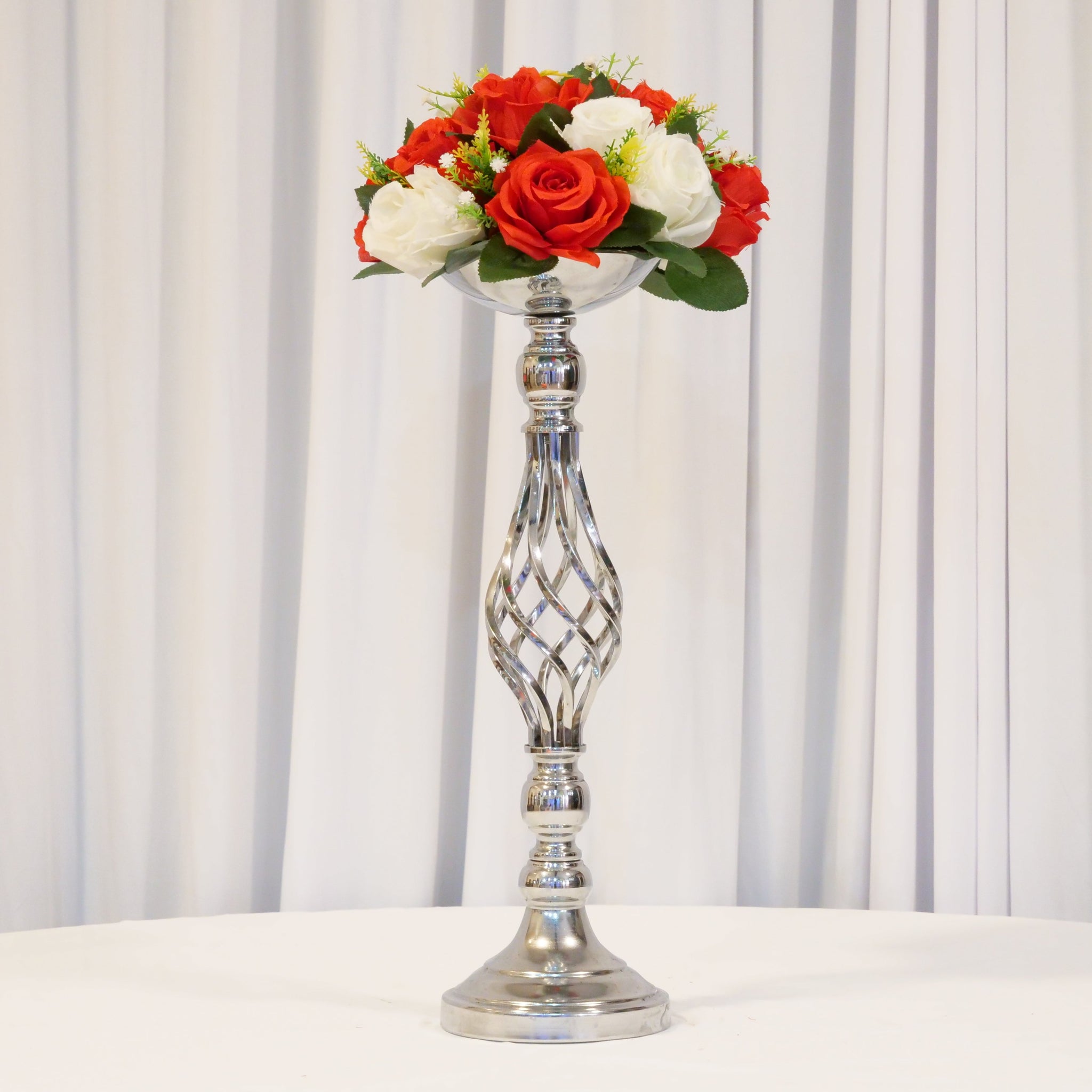 Location - Centre de table de mariage argenté Colonne à Fleur 46cm (unité)