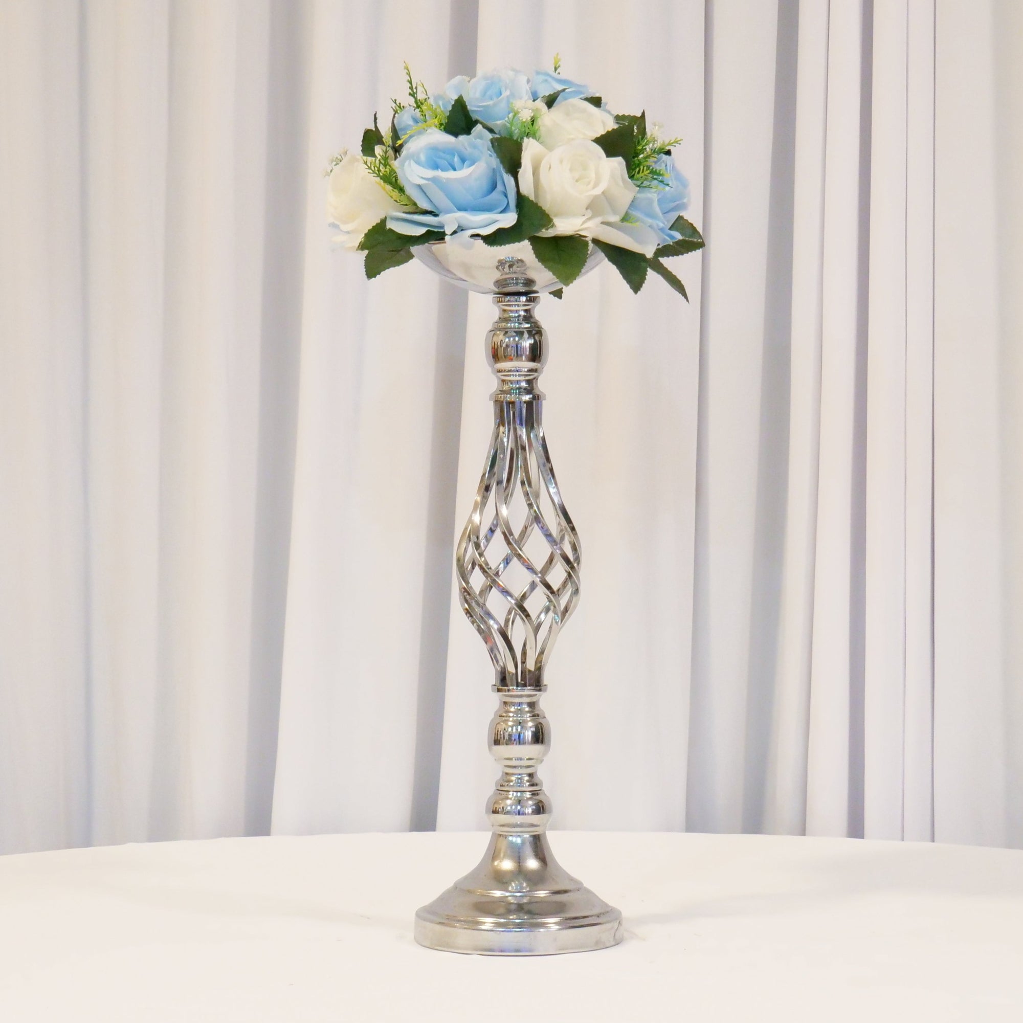 Location - Centre de table de mariage argenté Colonne à Fleur 46cm (unité)