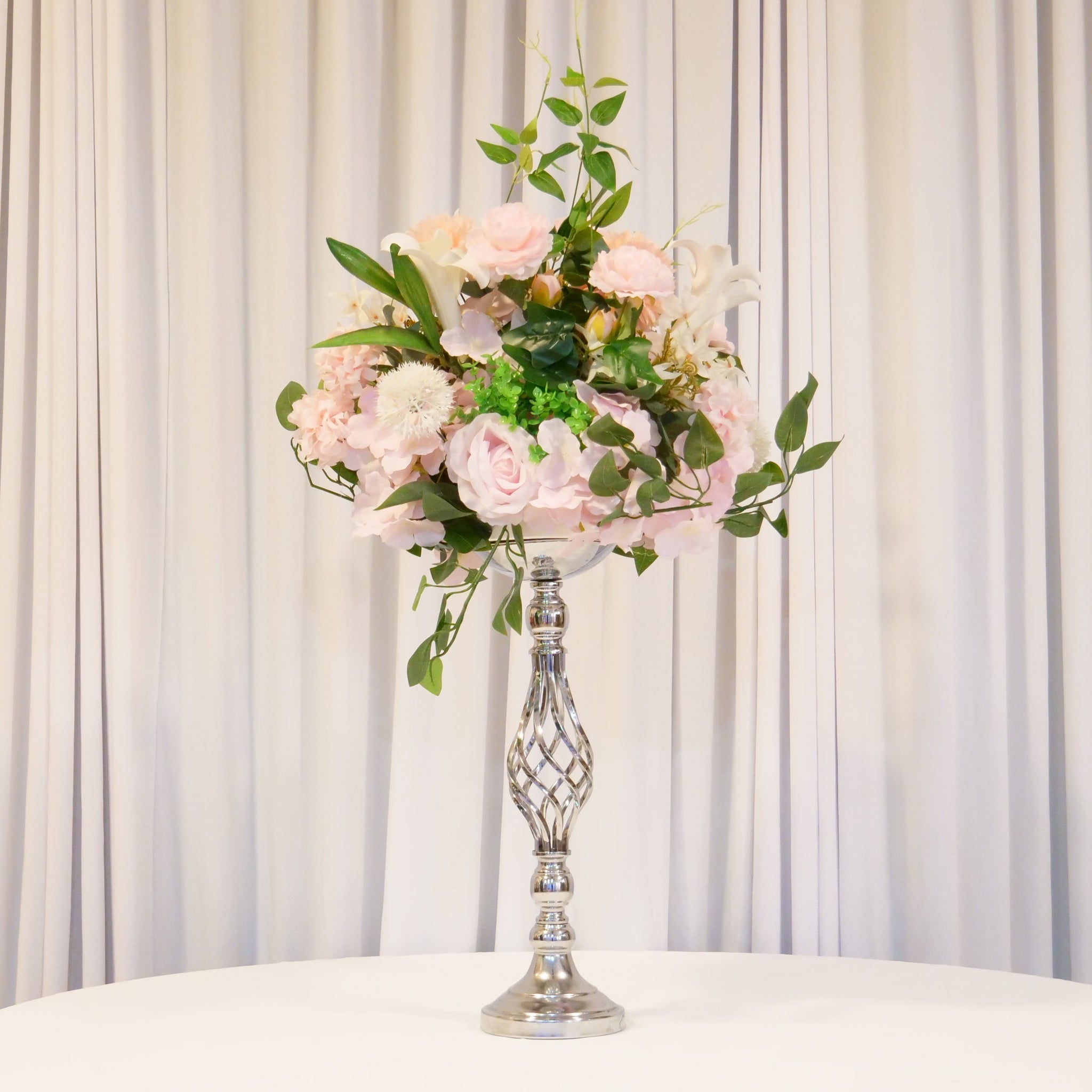 Location - Centre de table de mariage argenté Colonne à Fleur 46cm (unité)