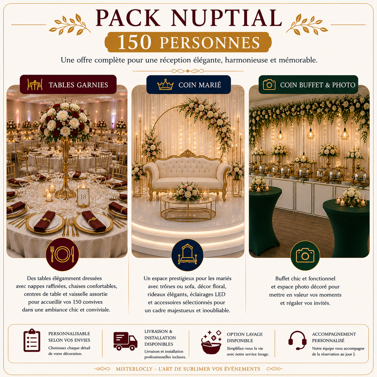 Location - Pack Nuptial Complet pour 150 Convives - Éclat et Excellence
