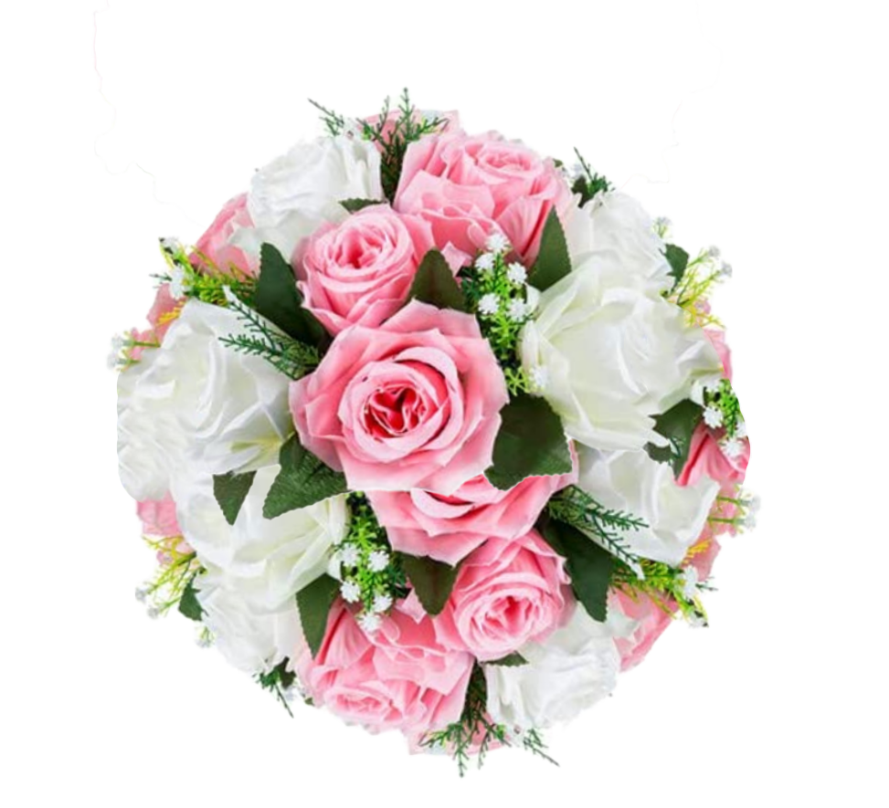 Location - Pleine boule de fleurs Artificielles blanc et rose pink