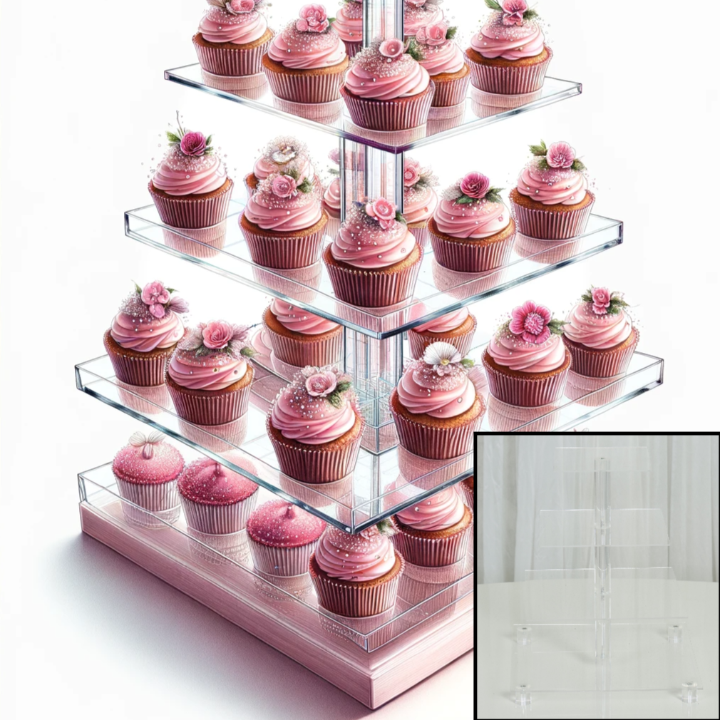 Location - Présentoir acrylique 4 étage cup cake en acrylique transparent carré