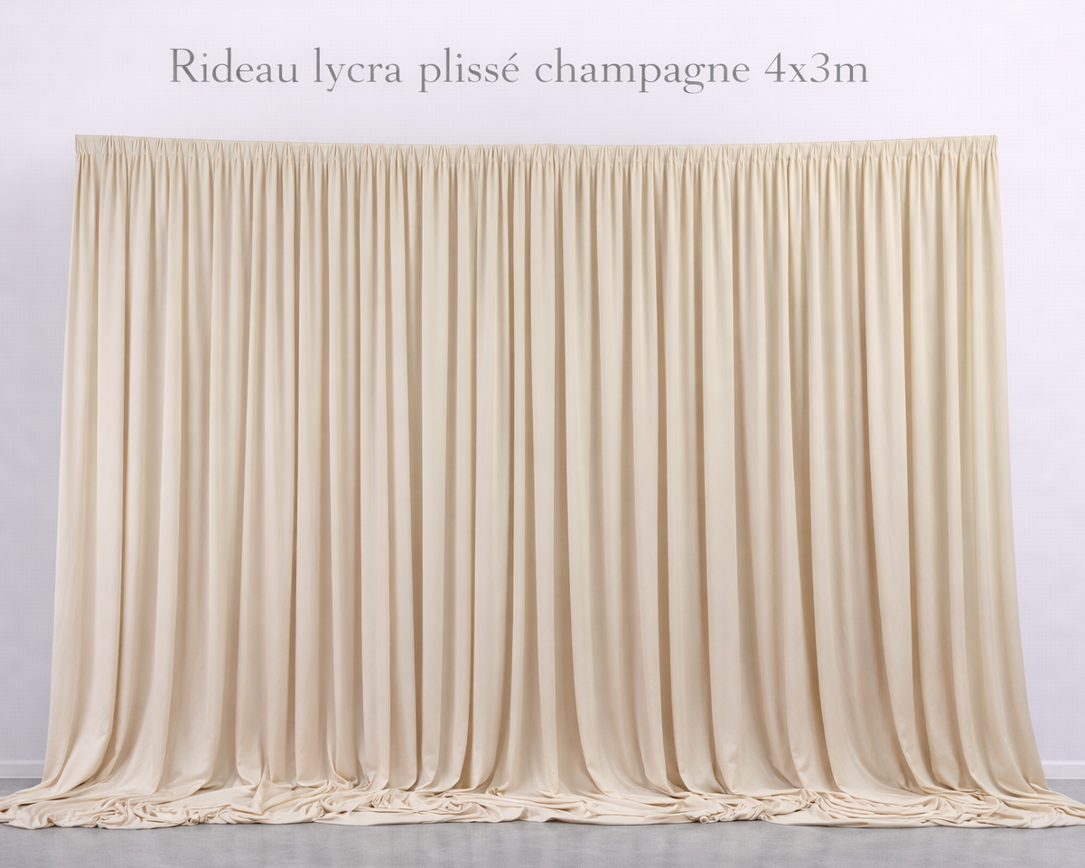 Location - Rideau lycra plissé champagne 4x3m [RITDF3X3CHA]
