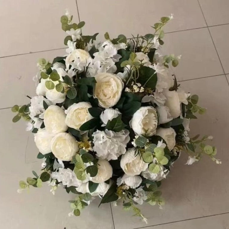 Location - Boule de fleurs artificielles blanc et vert 32 cm