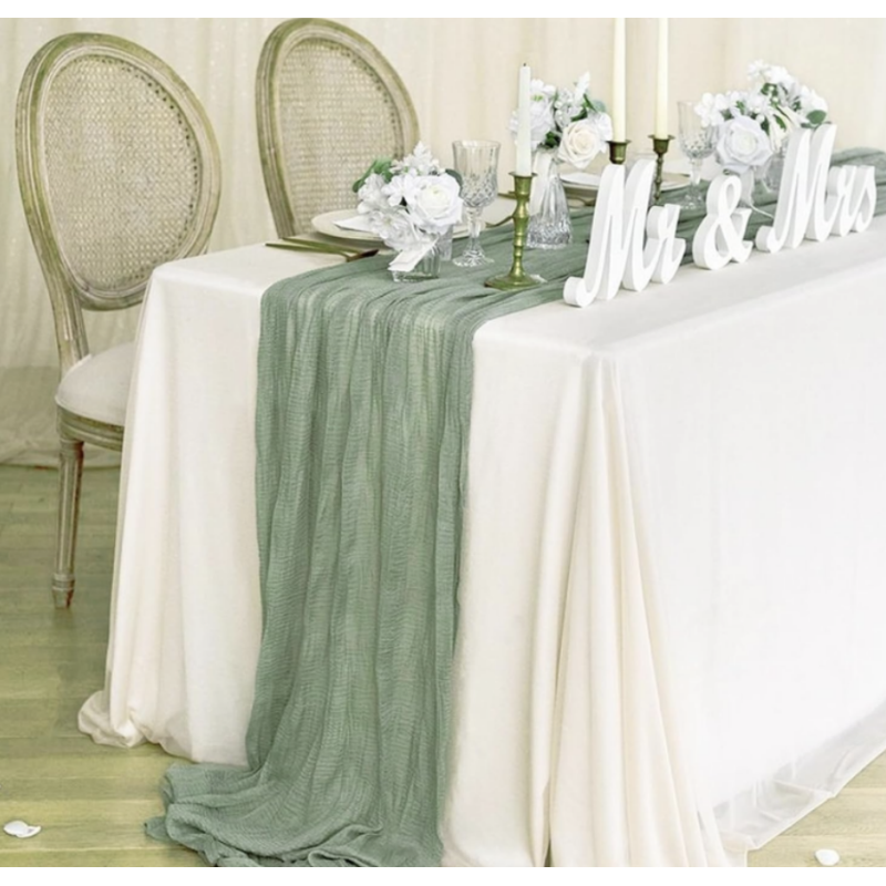Location - Chemin de table - coton vert sauge