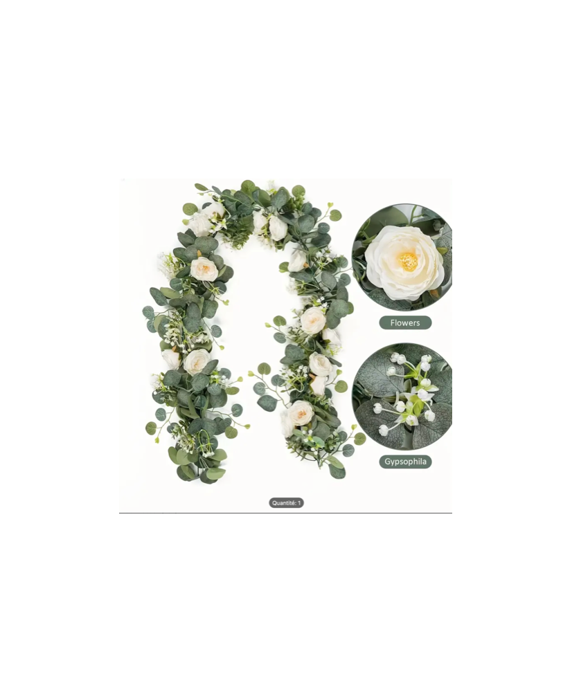 Location - Guirlande de fleurs eucalyptus vert et rose blanche MIRA