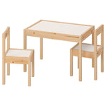 Location - Table enfant bois avec 2 chaises – Ensemble complet blanc et pin [ML-ENF-SET-BOIS01]