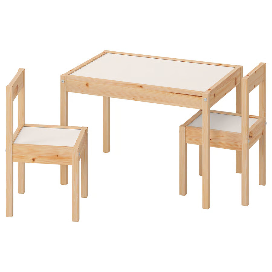 Location - Table enfant bois avec 2 chaises – Ensemble complet blanc et pin [ML-ENF-SET-BOIS01]