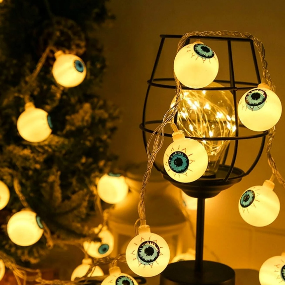 Location - Guirlande lumineuse jaune d'halloween avec 10 pièces ampoule en forme d'œil